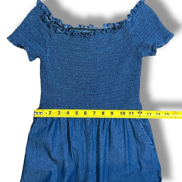 Blue Rain Denim Jumper Womens Blue Ellison Smocked Chambray Pantsuit Size S - Picture 8 of 12